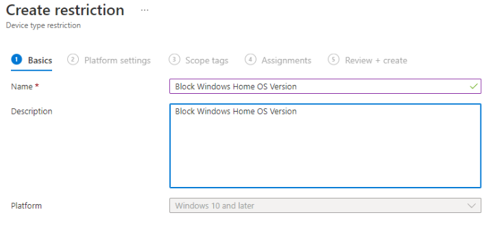 United States | Block Windows Home Devices in Intune