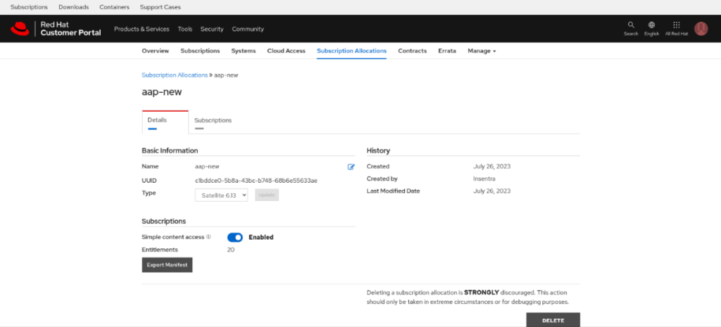 image-20.png Australia | Create Red Hat Subscription Allocations and Export Manifest for Red Hat Satellite or AAP