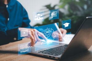 Education technology and AI Artificial Intelligence concept, Women use laptops, Learn lessons and online webinars successfully in modern digital learning, Courses to develop new skills Australia | Insights