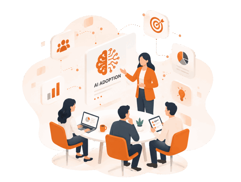 AI Adoption Lead collaborating with a team to drive enterprise AI adoption and digital transformation