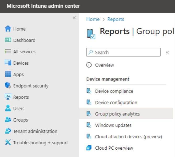 United States | Microsoft Intune Group Policy Analytics Tool