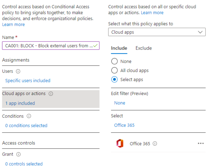 United States | Block External Users from Downloading Files in Office 365 Using Conditional Access