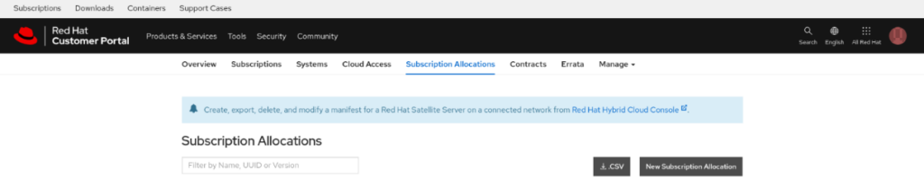 United States | Create Red Hat Subscription Allocations and Export Manifest for Red Hat Satellite or AAP