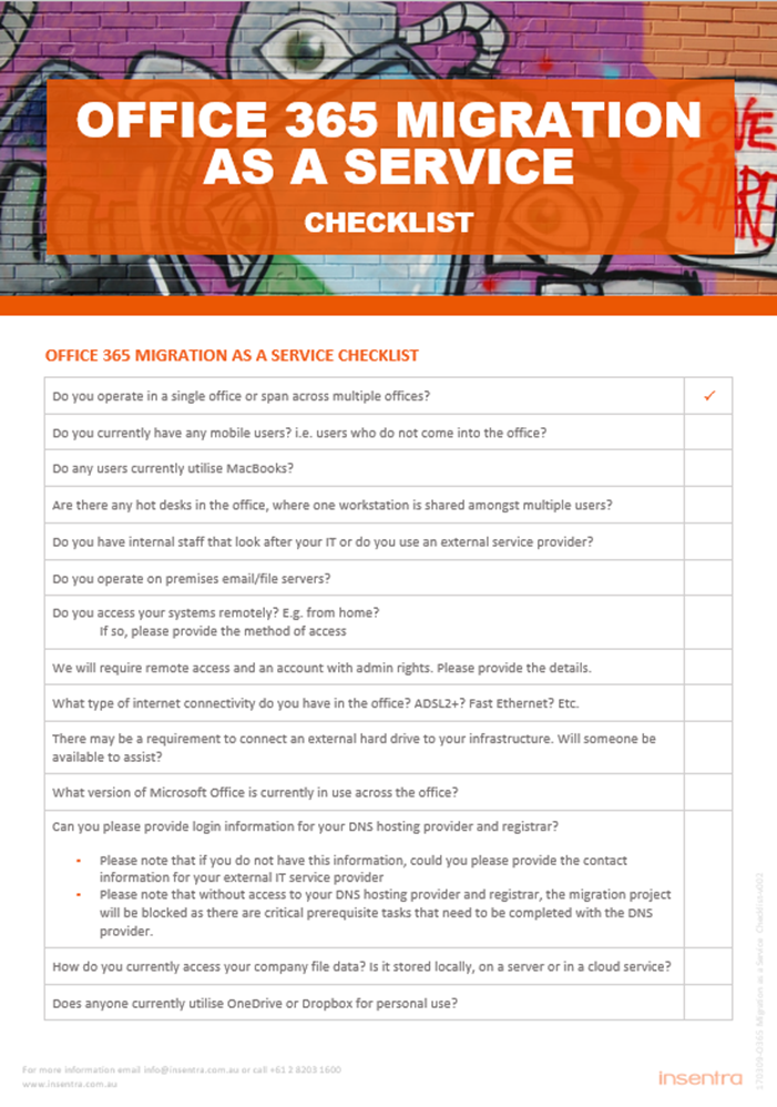 Australia | Office 365 Migration as a Service Checklist